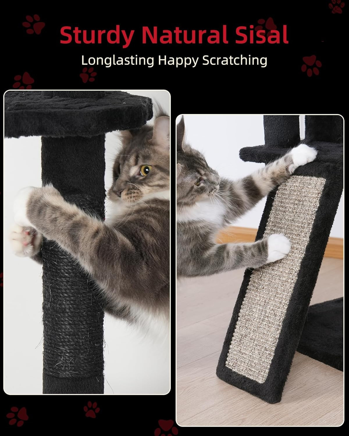Floor to Ceiling Cat Tree 224–270cm Tall Cat Tower Condo Hammocks Gothic Black