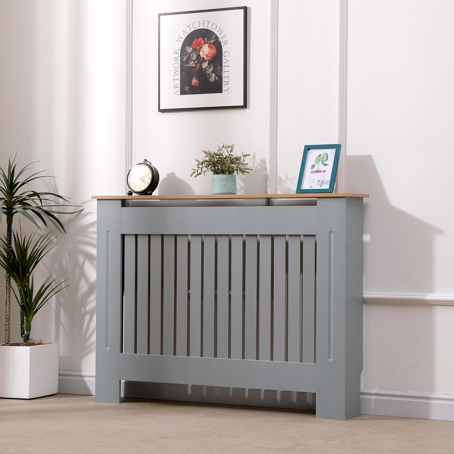 Medium Grey Oak Radiator Cover | Modern MDF Vertical Slat Cabinet – Stylish