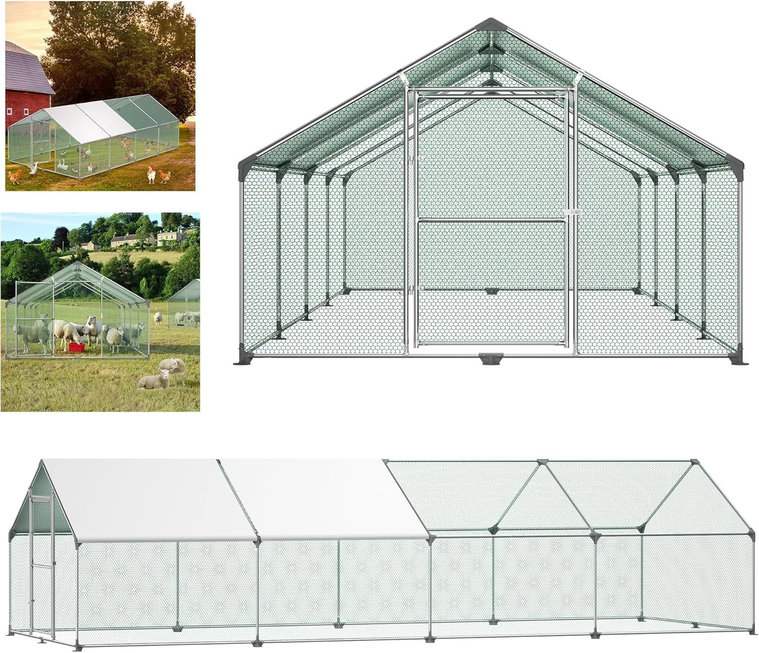 XXXL Chicken Coop Outdoor Run Galvanised Steel Cage w/ Roof