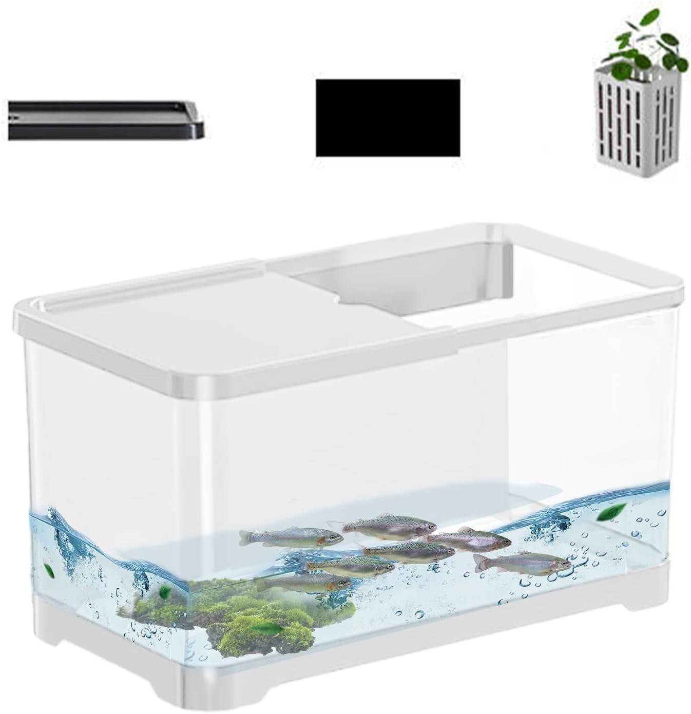 Small Aquarium Kit 1.5 Gallon Desktop Fish Tank w/ Basket Design