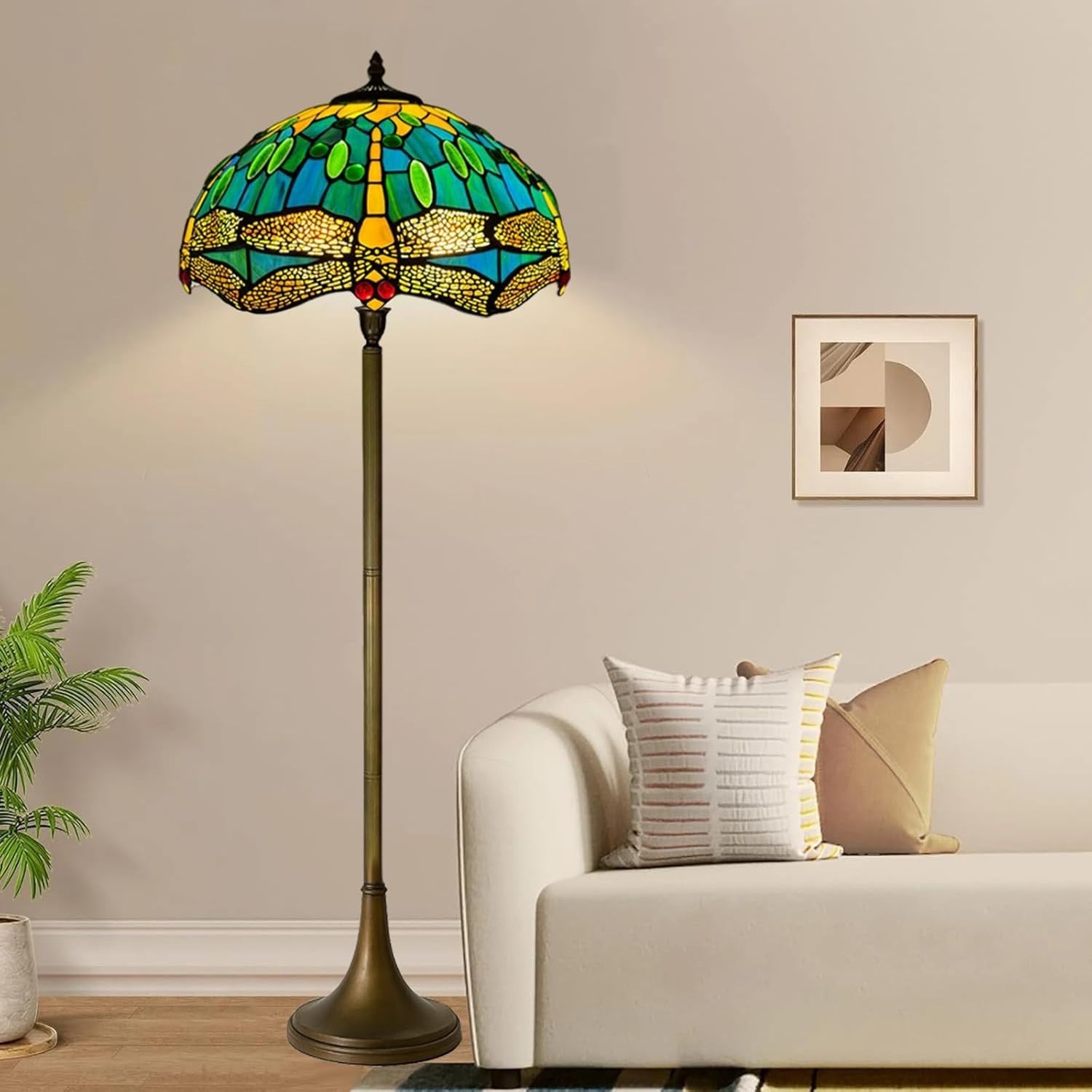 Handcrafted Stained Glass Floor Lamp 16in Tiffany Antique Style Home Light