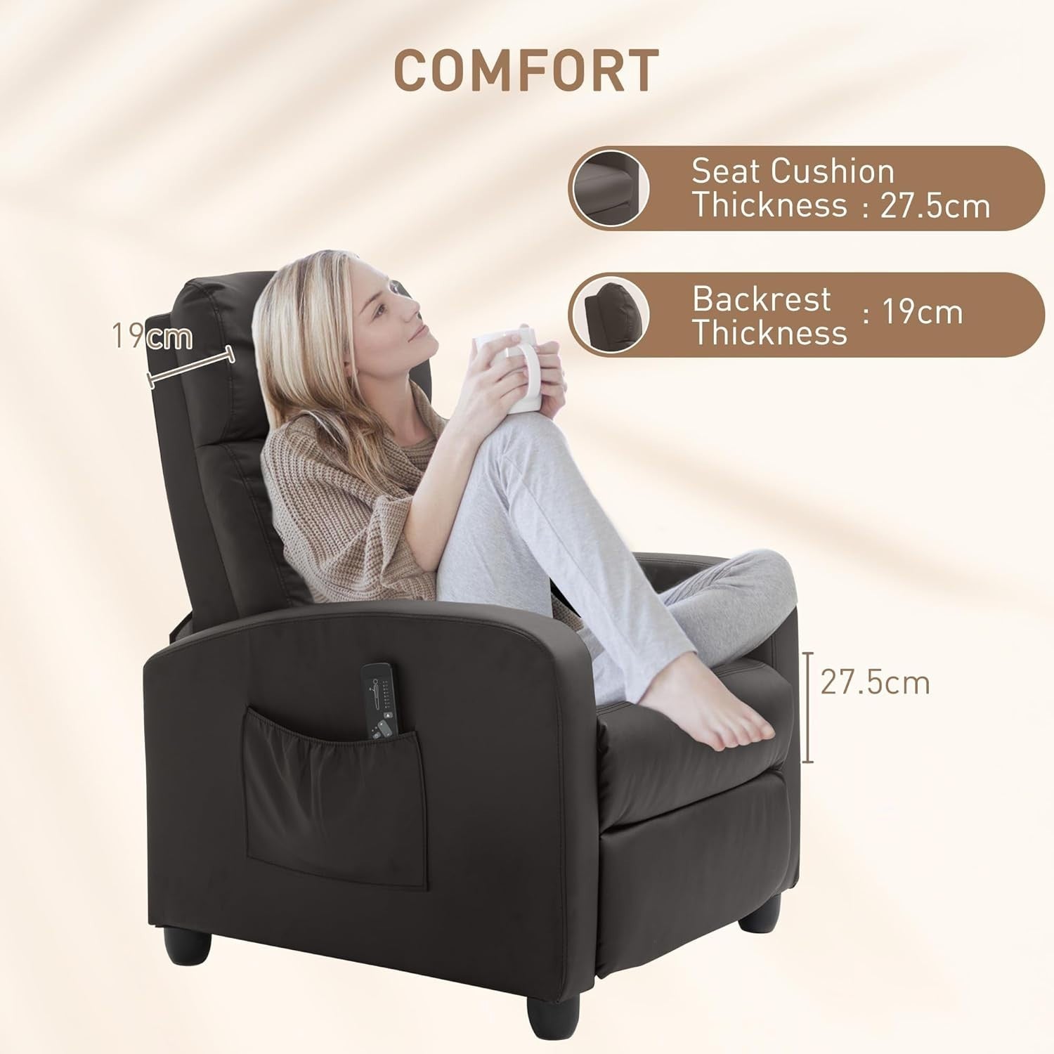 Massage Recliner Chair Faux Leather Push Back Armchair w/ Footrest Brown