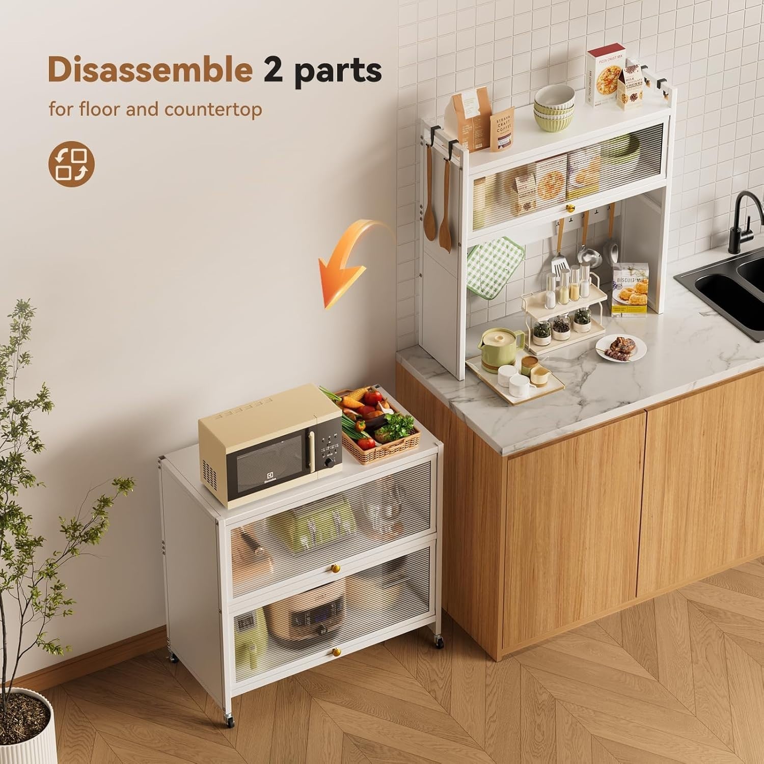 5-Tier Kitchen Storage Cabinet with Flip Door & Wheels White | 80x40x162cm