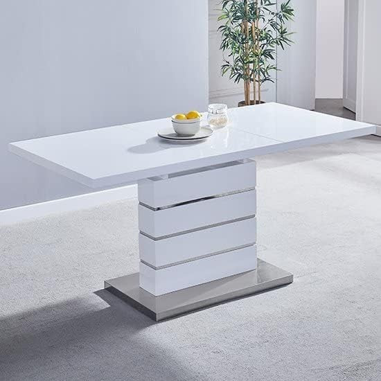 Extendable Dining Table 120-160x80x76cm White High Gloss Chrome Legs