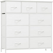 White 9 Drawer Tall Chest Fabric Dresser Storage Organizer for Bedroom