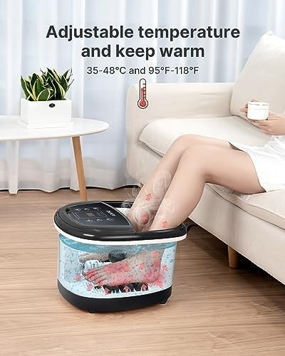 Electric Foot Spa Massager with Heat, Auto Rollers, 3 Modes & Timer Black White