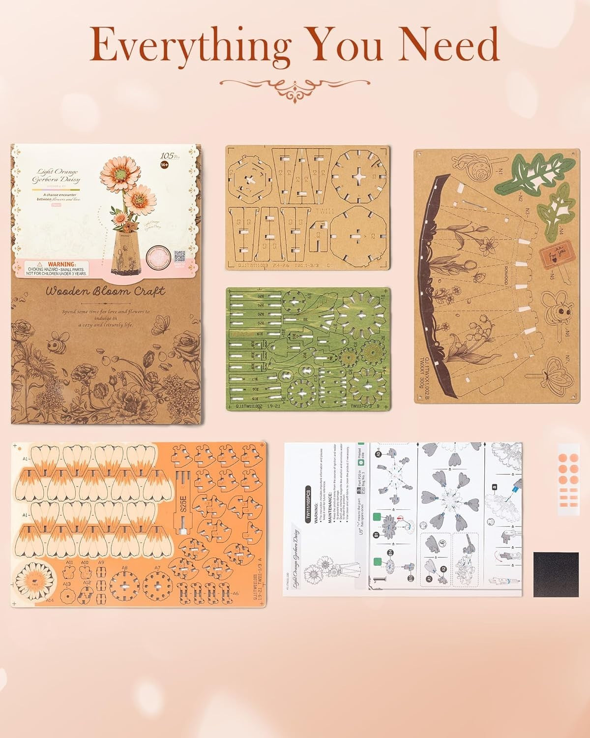 3D Wooden Gerbera Daisy Flower Puzzle Kit for Home Decor & Gifts