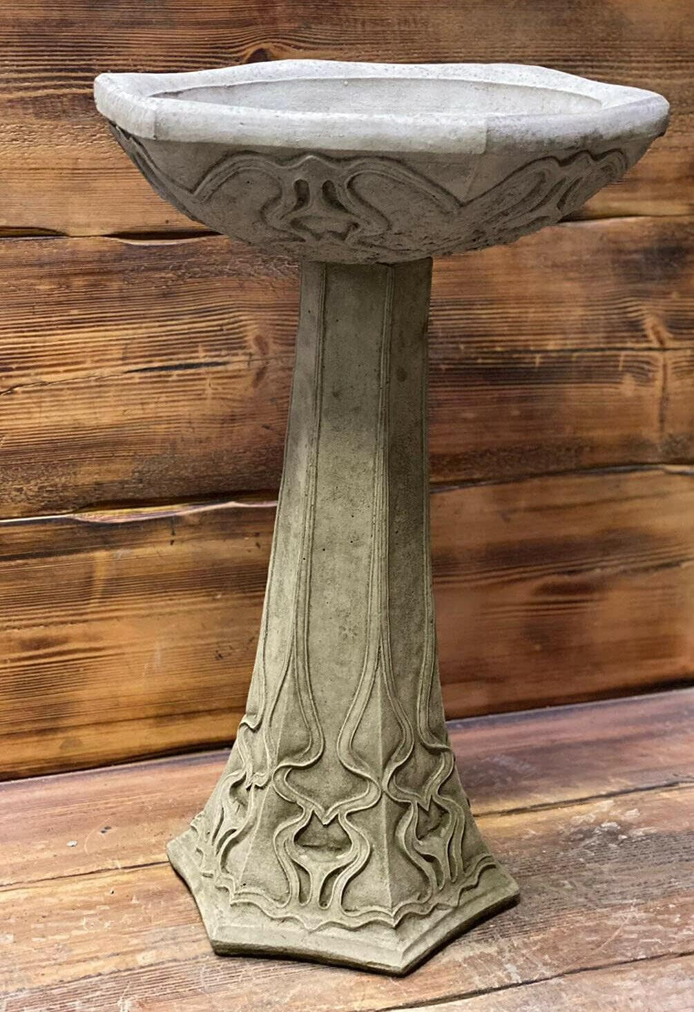 Large Stone Art Deco Bird Bath 58cm Leaf Vine Design | Garden Statue Ornament