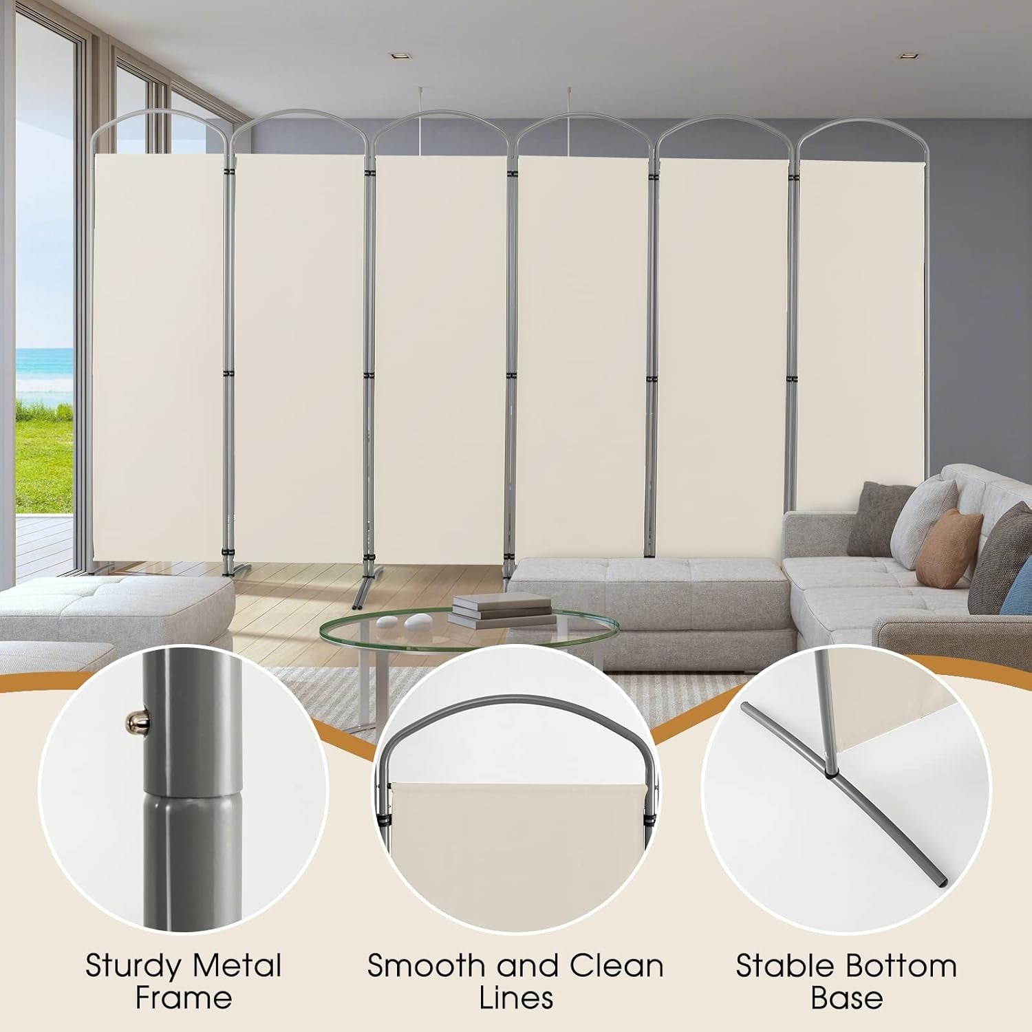 6 Panel White Folding Room Divider Privacy Screen Freestanding Partition 331x188