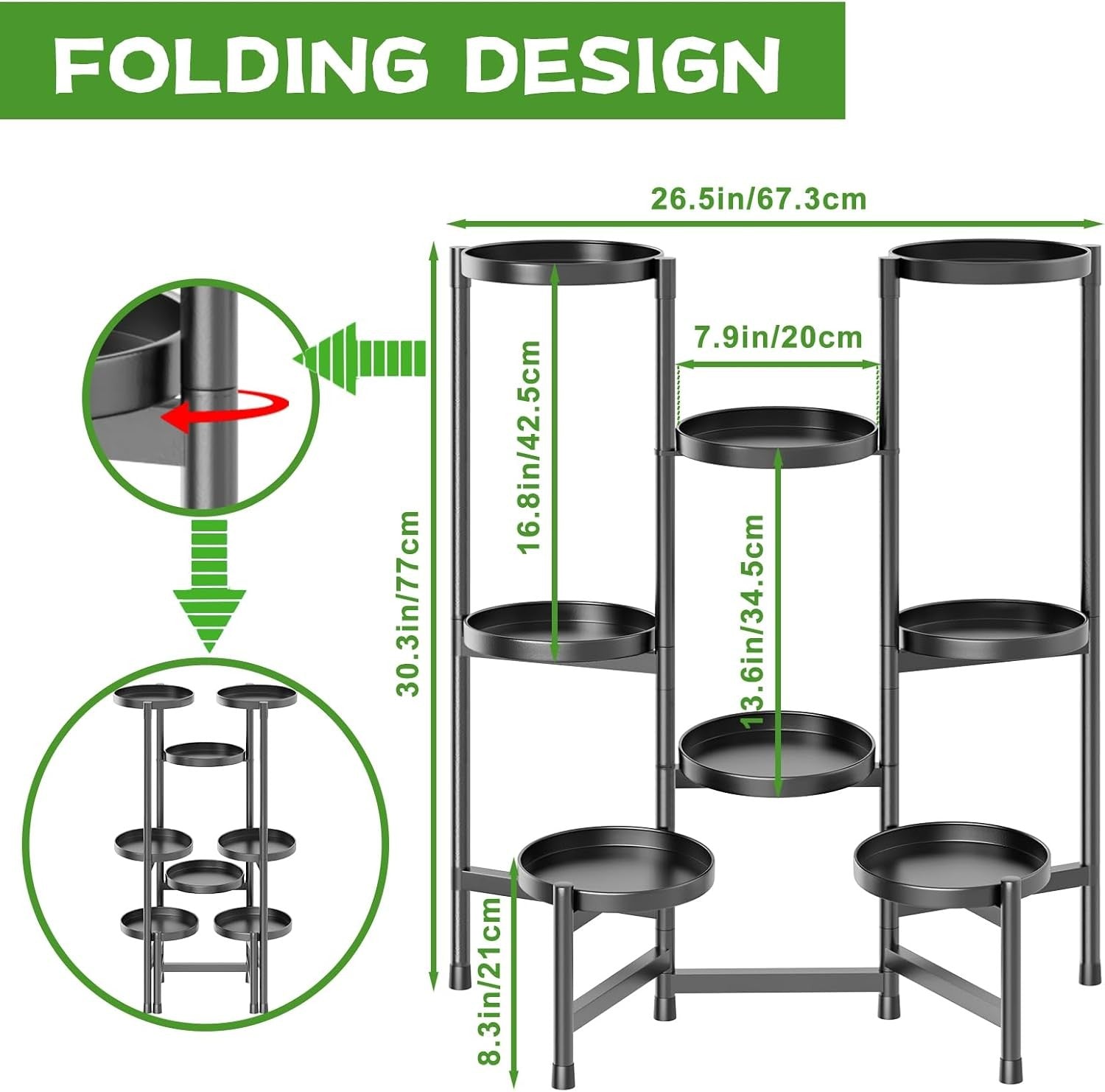8 Tier Adjustable Metal Plant Stand Indoor Outdoor Tall Flower Display Rack