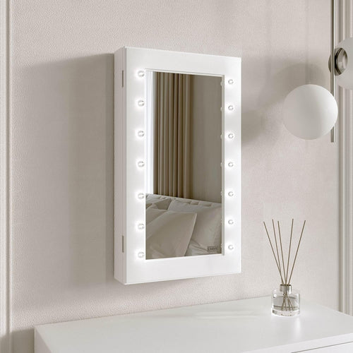White LED Jewellery Cabinet Wall Mounted Mirror Storage Organizer