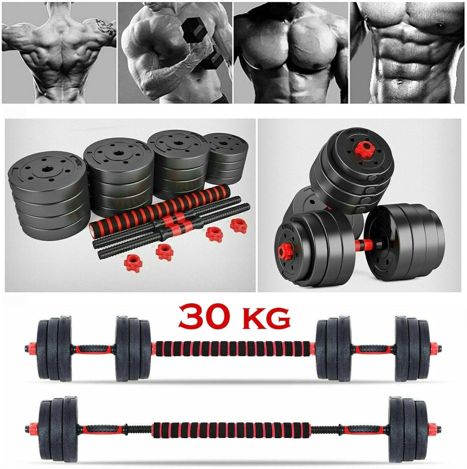 30KG Adjustable Dumbbell Barbell Set Non-Slip Home Gym Weight Training