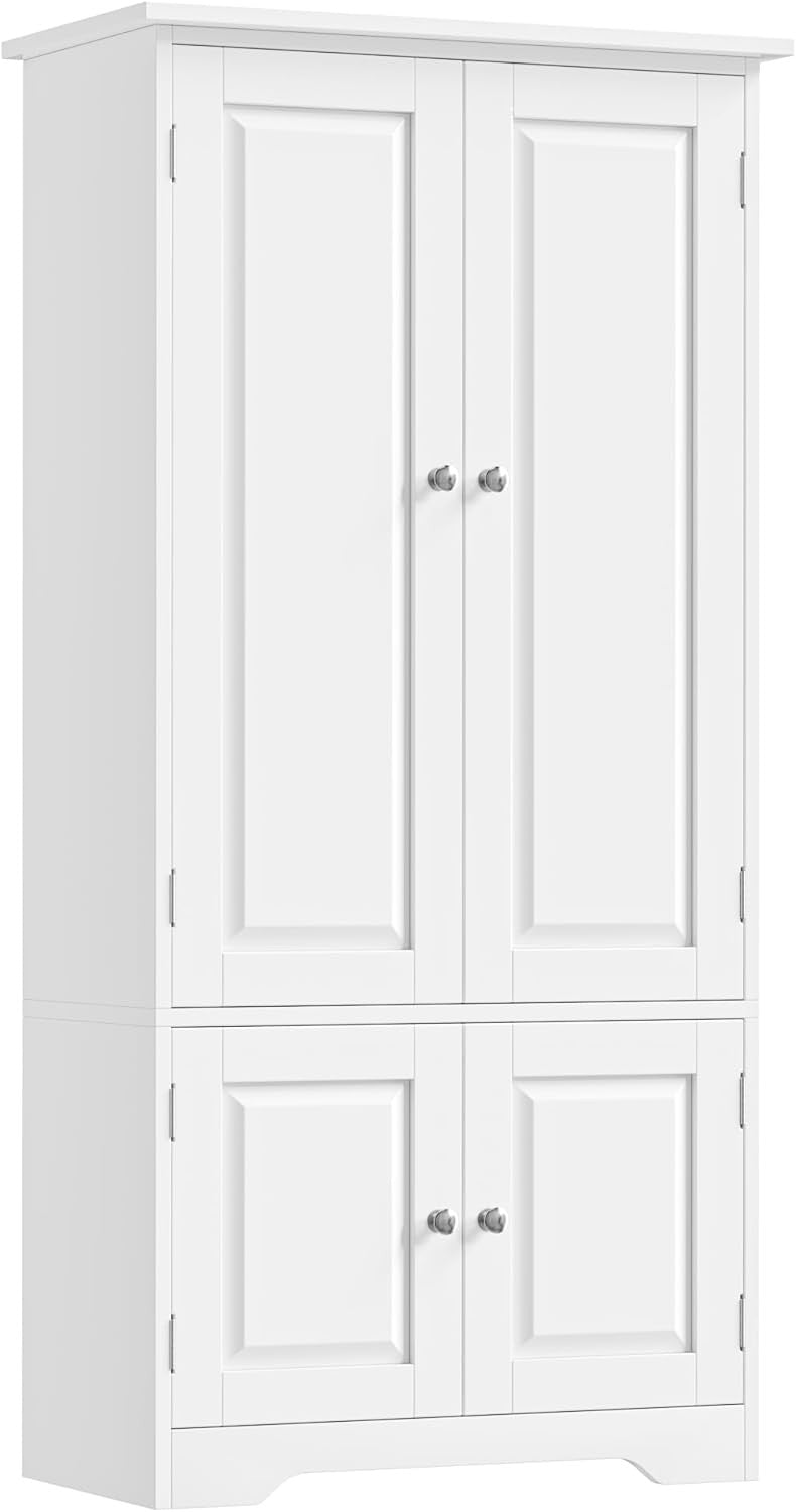 Tall White Kitchen Storage Cabinet 4 Door Cupboard Adjustable Shelves Unit