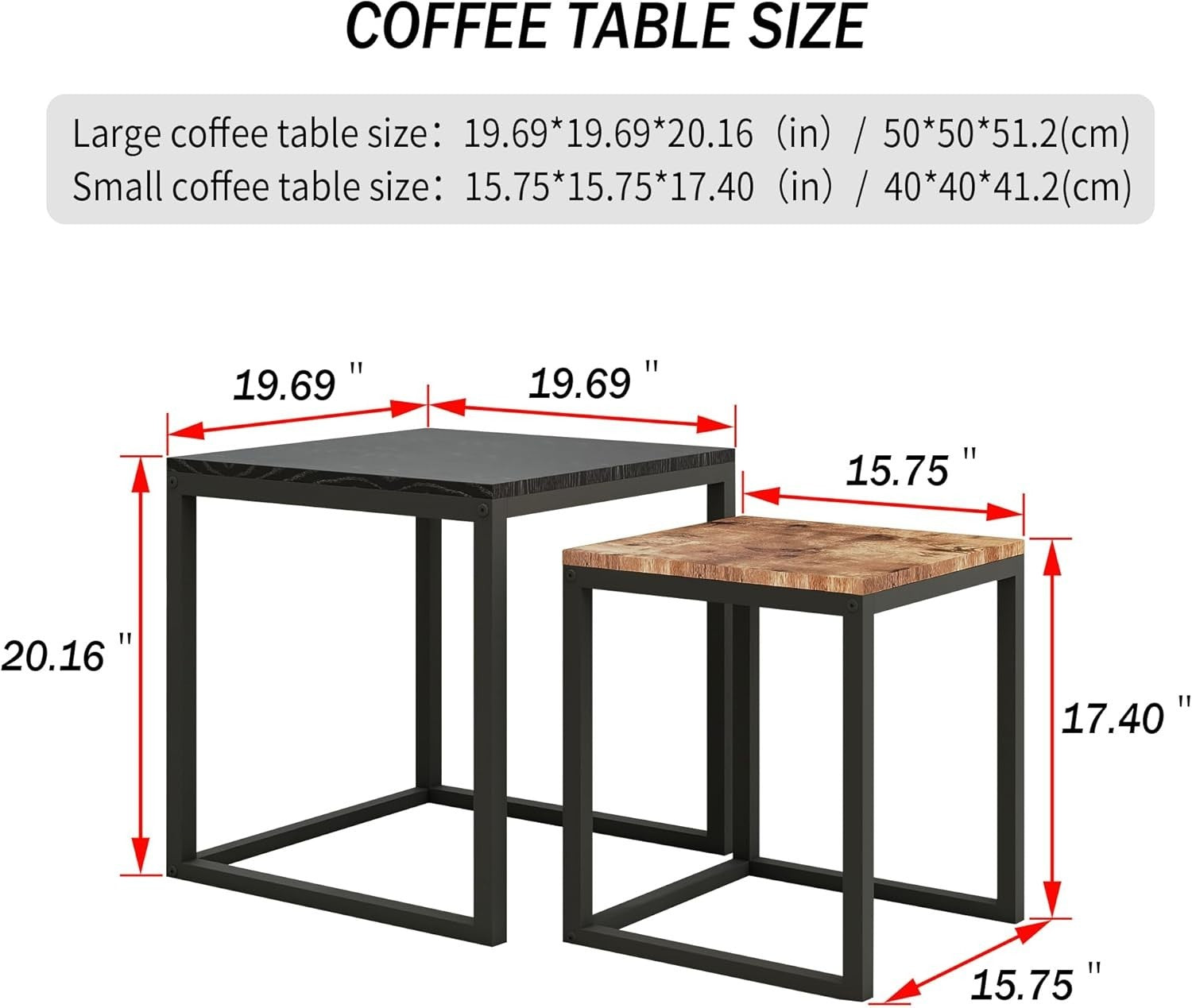 Nesting Coffee Table Set of 2 Square End Tables Black-brown Modern Living Room