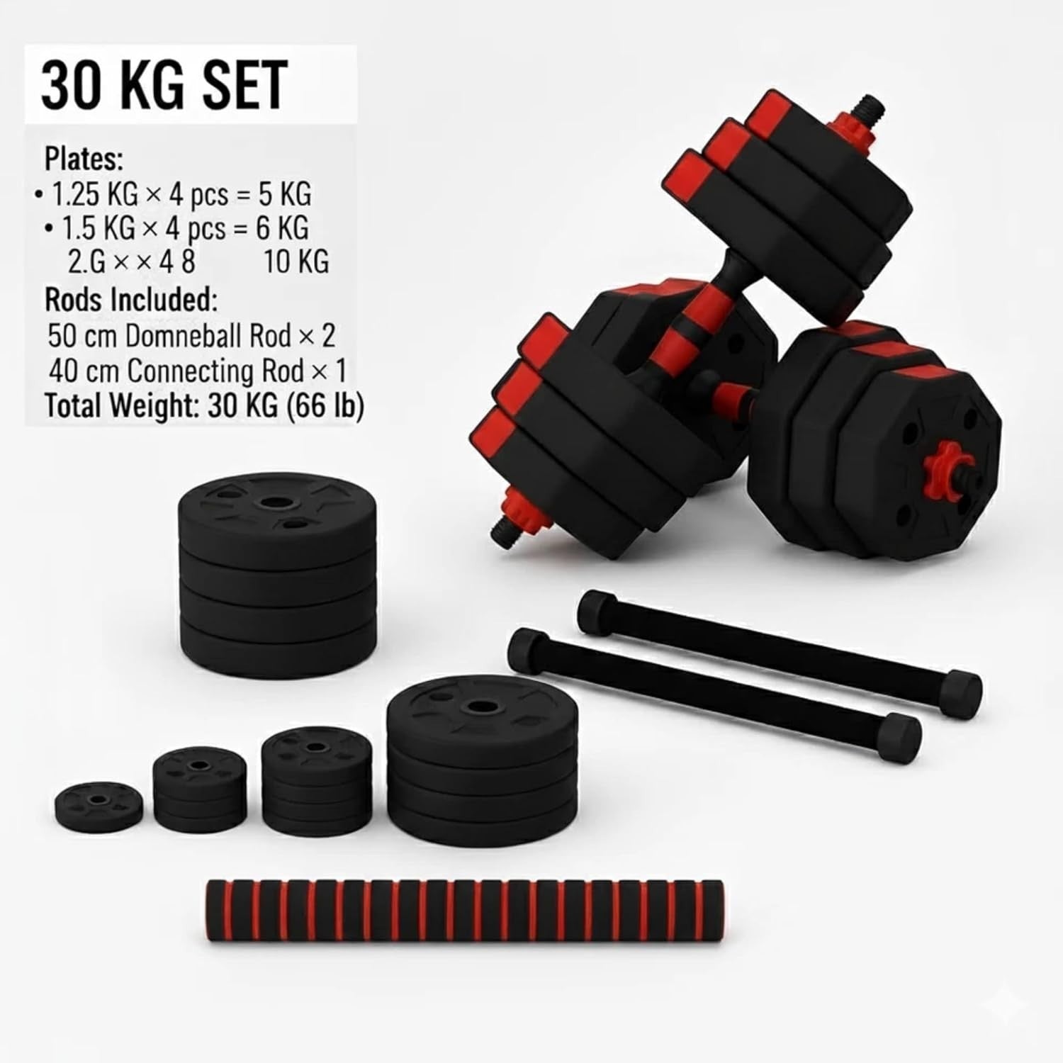 40kg Adjustable Dumbbell Barbell Set Anti Roll Plates Home Gym Weights