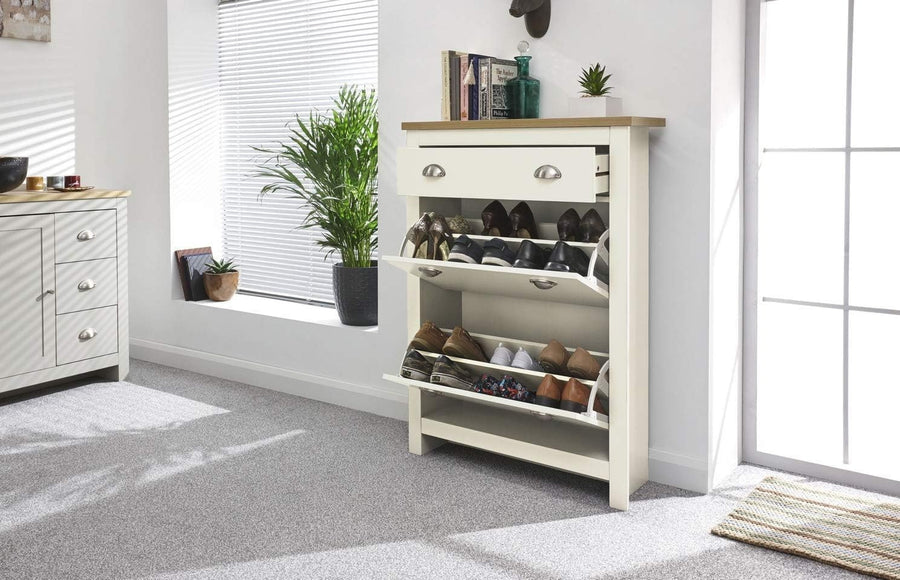 Foldable 2 Door 1 Drawer Shoe Cabinet with Oak Top 78x24x108 cm