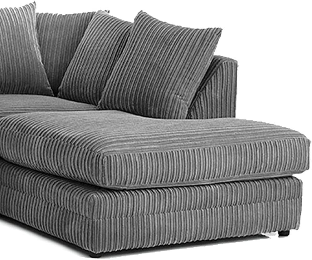 Grey Jumbo Cord 4-Seater L Shape Sofa Fire Resistant Soft Cushions Modern