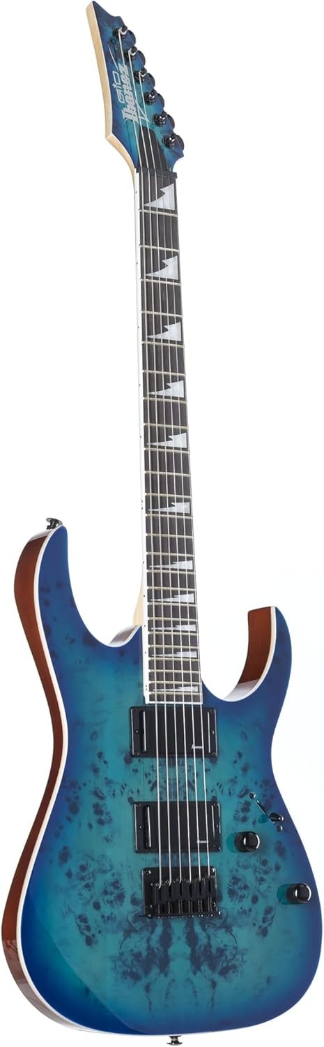 Electric Guitar 6 String Aqua Burst Okoume Body Poplar Burl Top