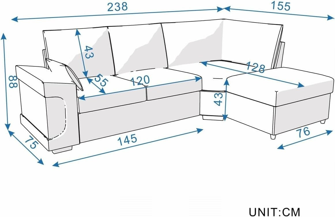 L-Shape 4 Seater Corner Sofa with USB Port Chaise – Linen & Faux Leather