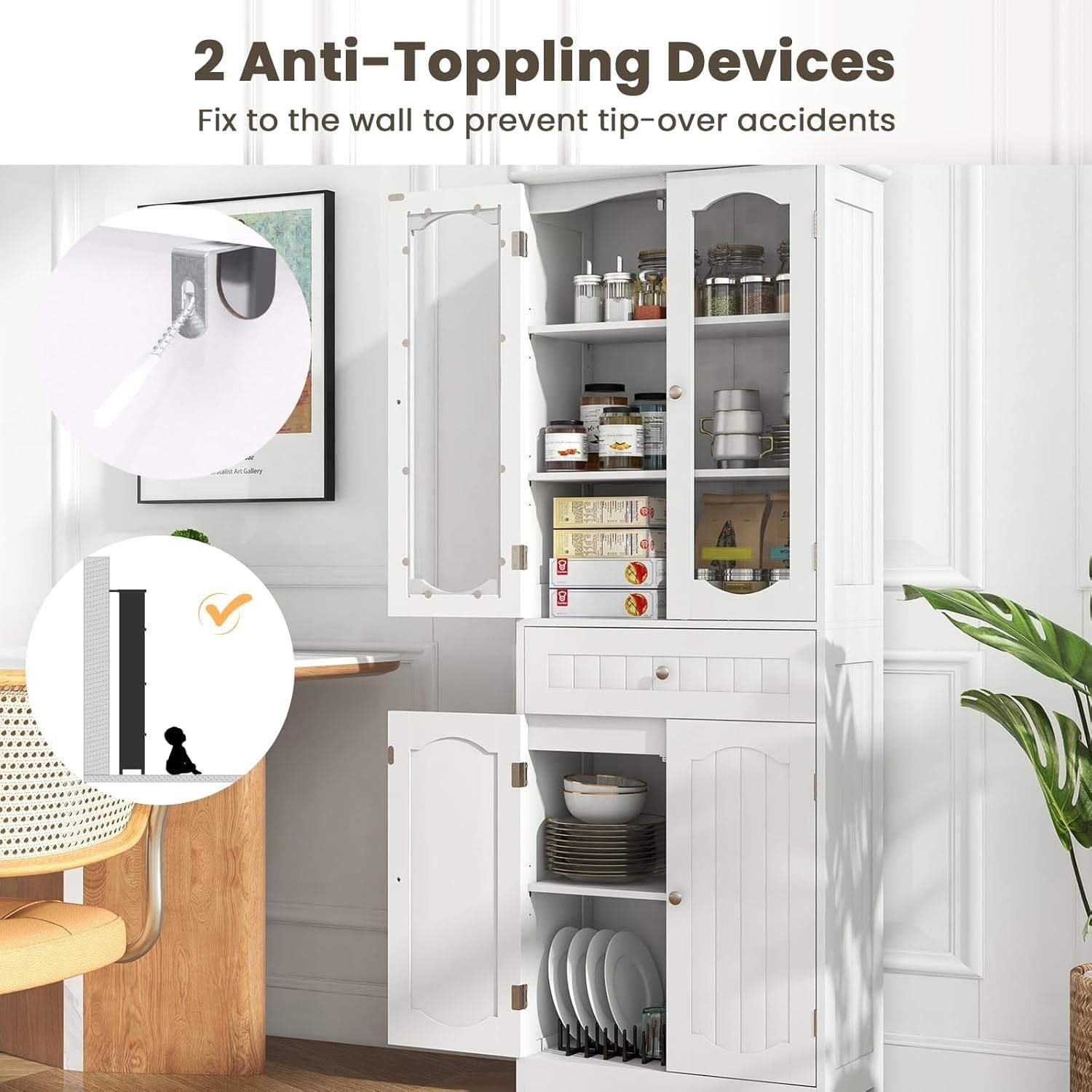 Tall Bathroom Cabinet White Freestanding Storage Cupboard 4-Door Drawer
