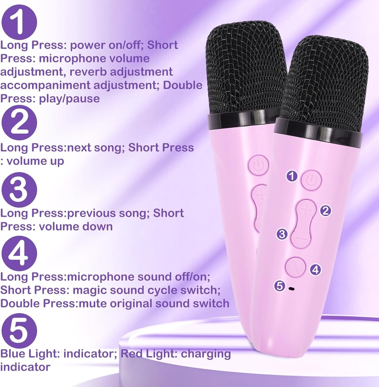 Mini Kids Karaoke Machine 2 Mics Bluetooth LED Lights