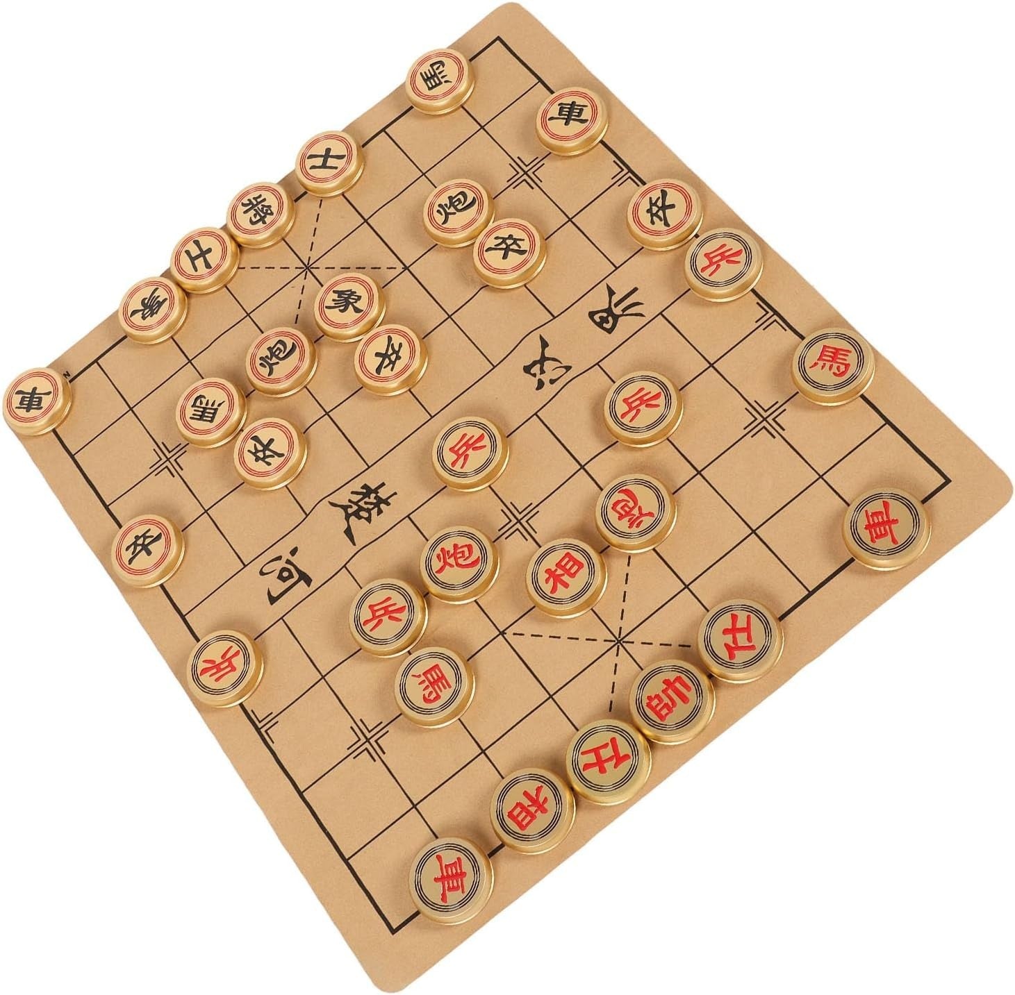 Luxury Chinese Xiangqi Chess Set Gold Aluminum Travel Case