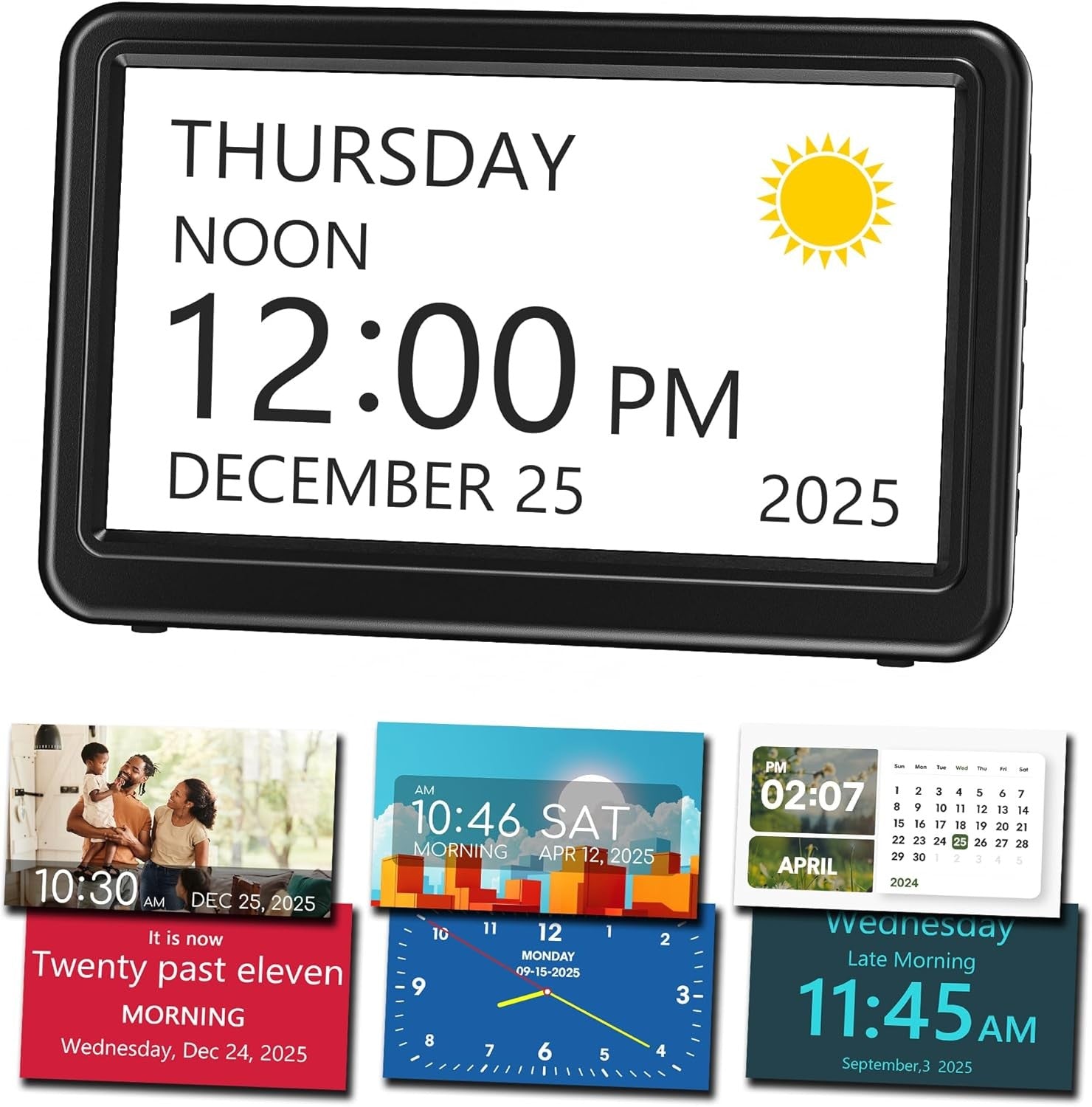 Large Dementia Calendar Clock Day Date Time Auto Dim Reminders Display
