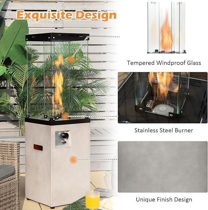 Outdoor Gas Patio Heater 41,000 BTU Adjustable Flame Waterproof Cover