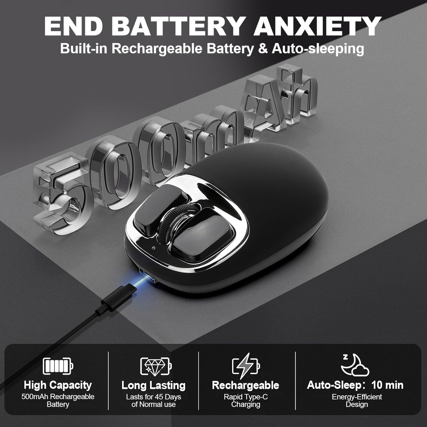 Rechargeable Wireless Mouse 4800 DPI Bluetooth 2.4G USB-C Multi Device