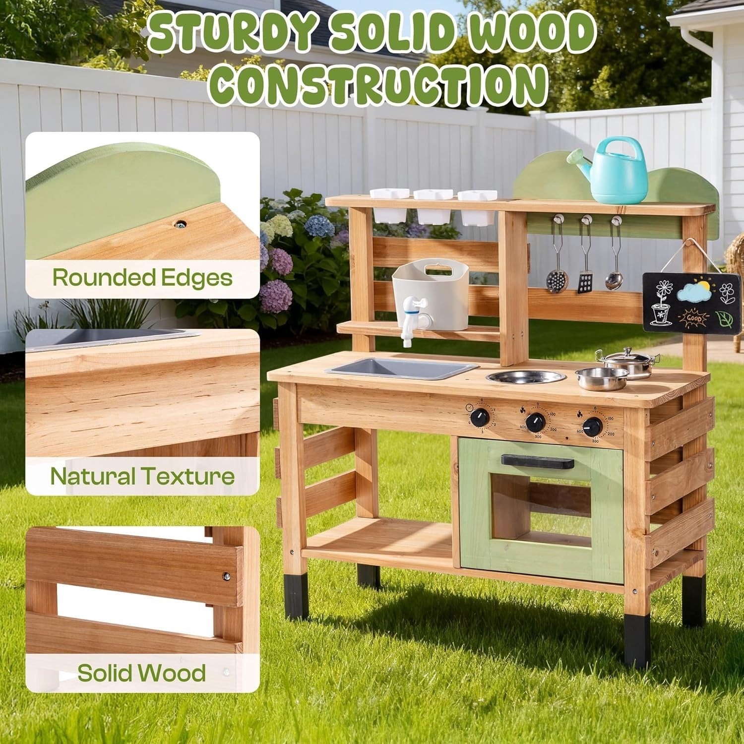 Large Outdoor Mud Kitchen Wooden Kids BBQ Playset Sink Chalkboard