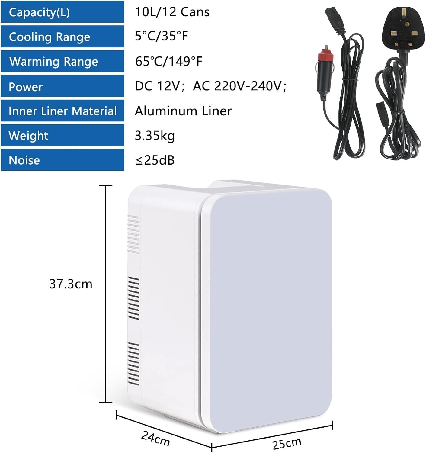Portable 10L Mini Fridge Cooler Warmer AC DC White Home Car