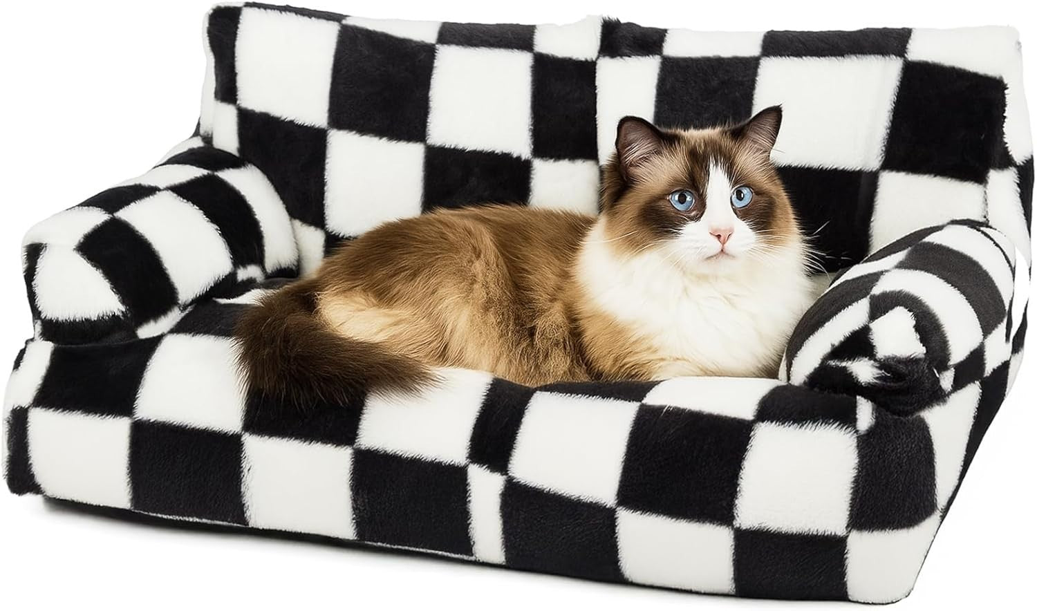 Fluffy Cat Sofa Bed Plush Pet Couch Removable Washable Cover Black