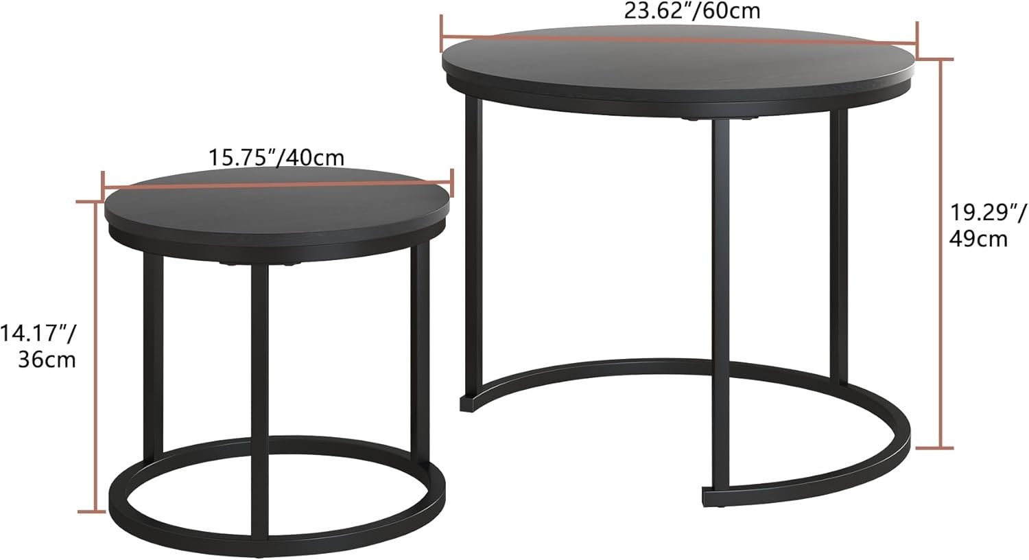 Set of 2 Black Nesting Coffee Tables Side End Stackable Round Living Room Modern