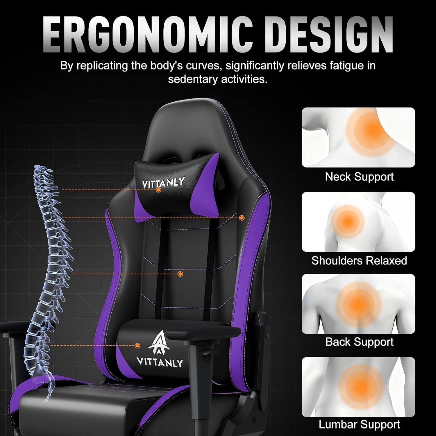 Ergonomic Gaming Chair Reclining Swivel PC Desk Chair Purple