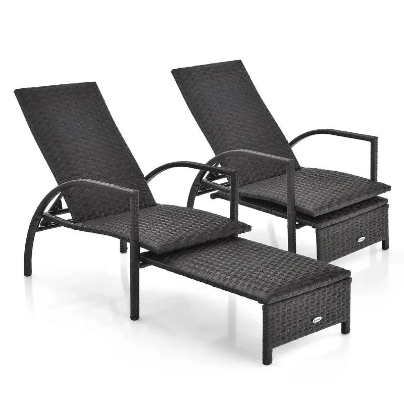 Rattan Patio Sun Lounger Recliner Chair – 5-Position Adjustable Backrest