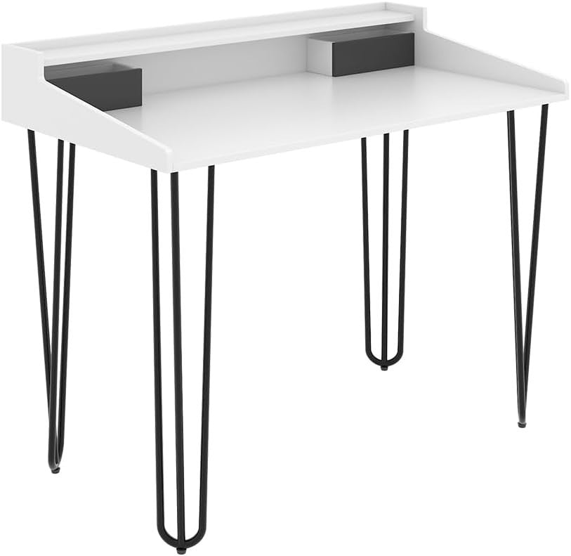 White & Black Office Desk w/Drawers, 110 x 60cm Modern Study Table