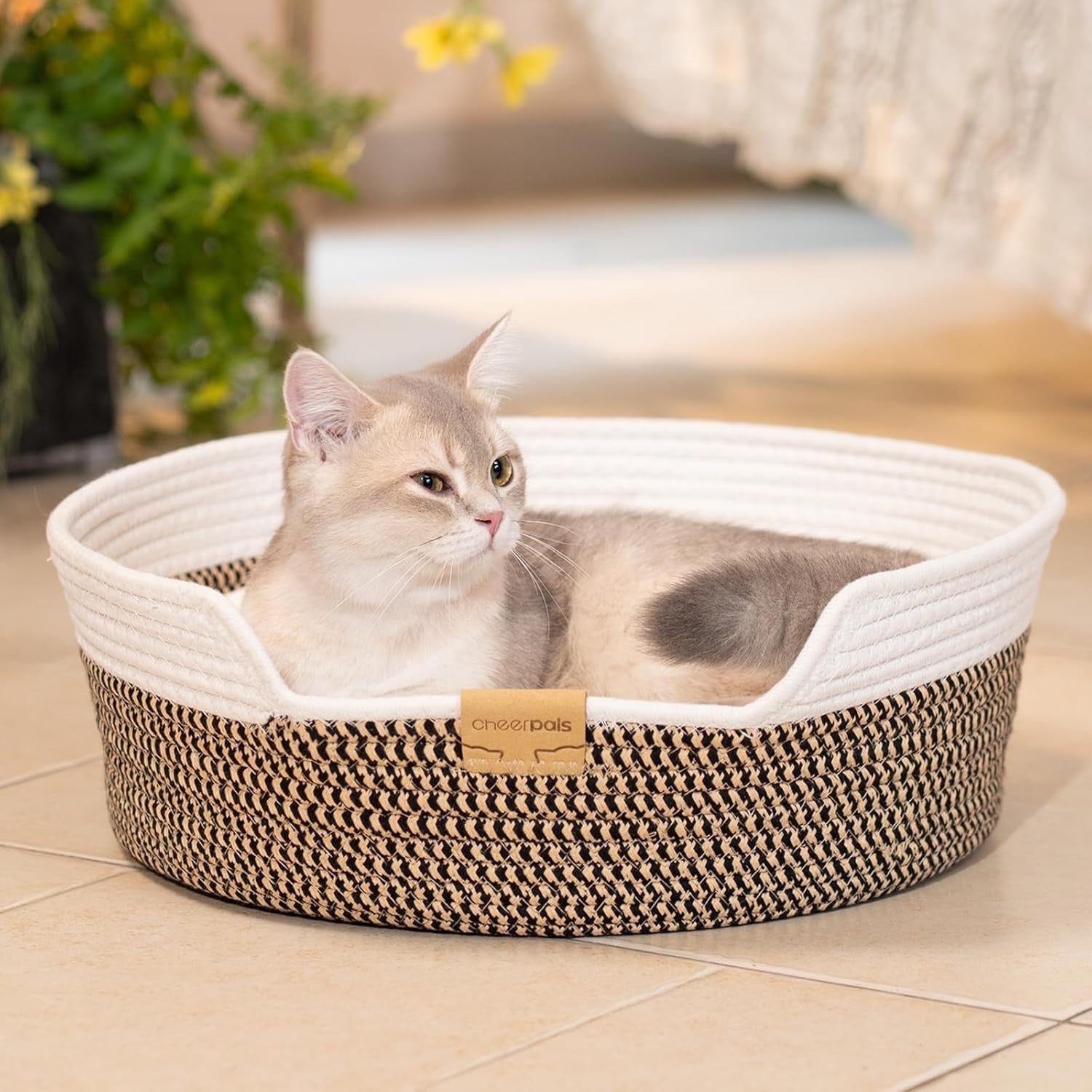 Woven Cotton Rope Cat Basket Bed 47cm Washable Pet Cushion All Season