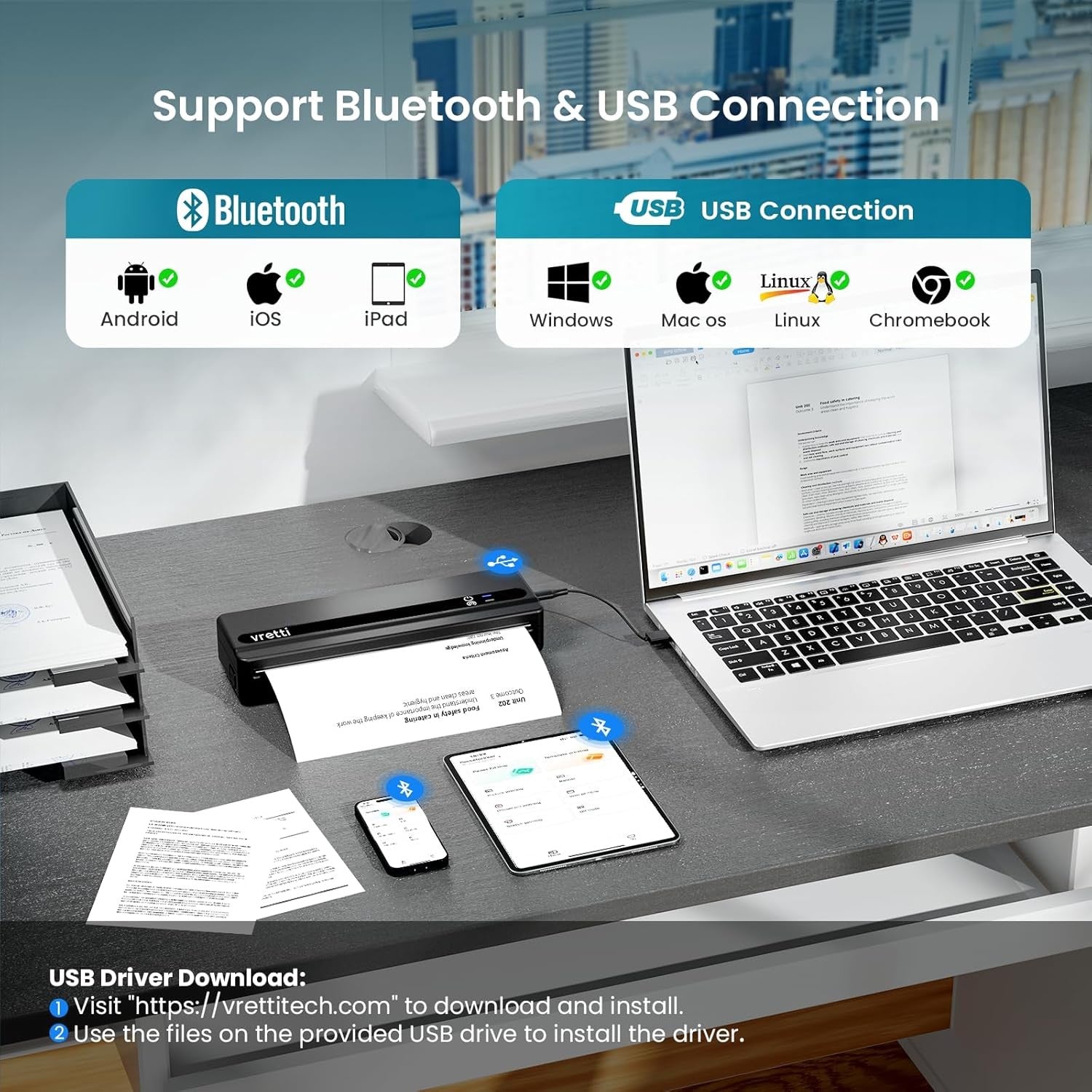 A4 Portable Thermal Printer Bluetooth Inkless Wireless
