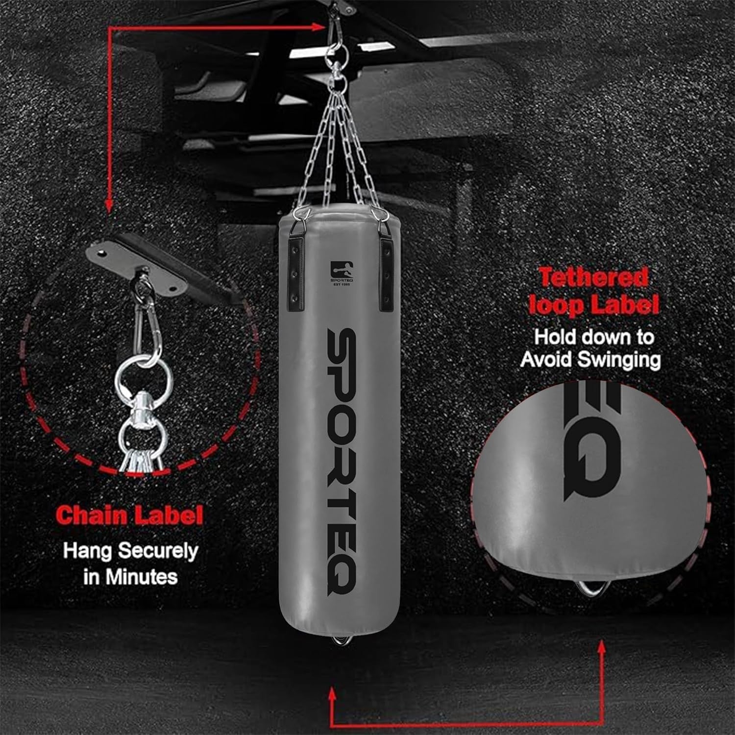 Heavy Filled Punching Bag 4FT Boxing Kickboxing MMA Gym Training Grey