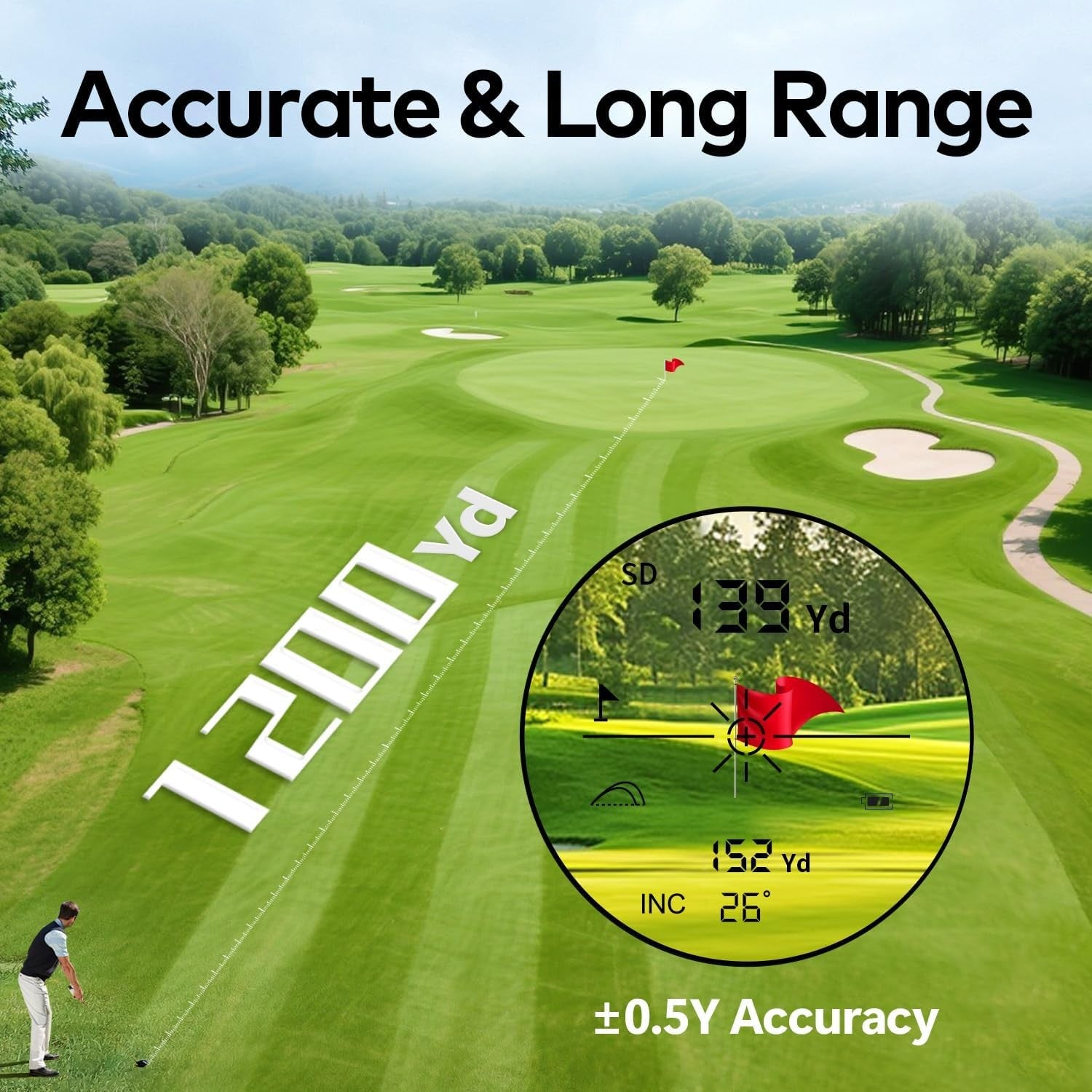 Golf Rangefinder 1200 Yards with Slope Magnetic Pin Lock 7X Fast Focus