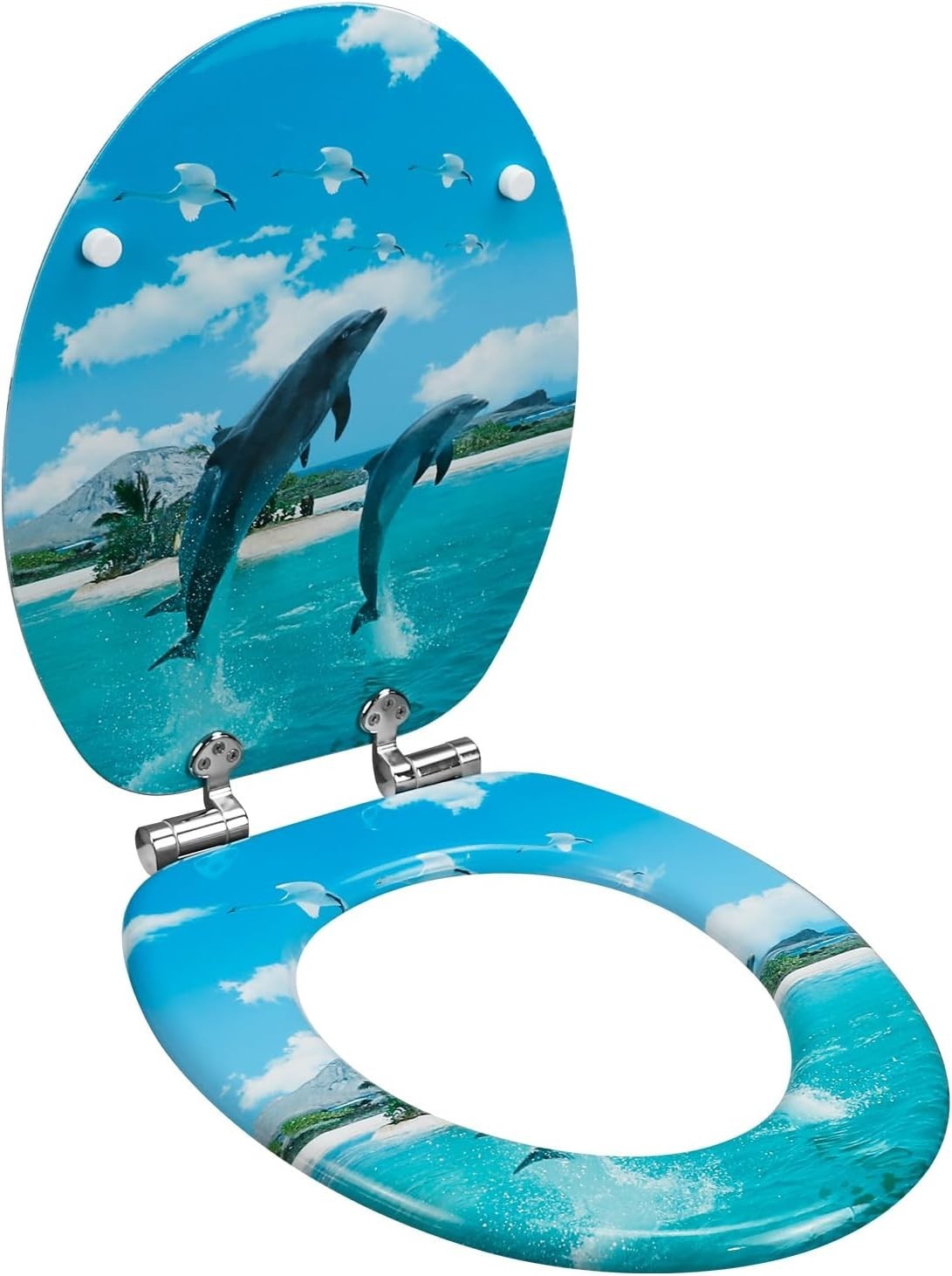 Wooden Soft Close Toilet Seat MDF Durable O Shape 43.5x37.5cm Pattern