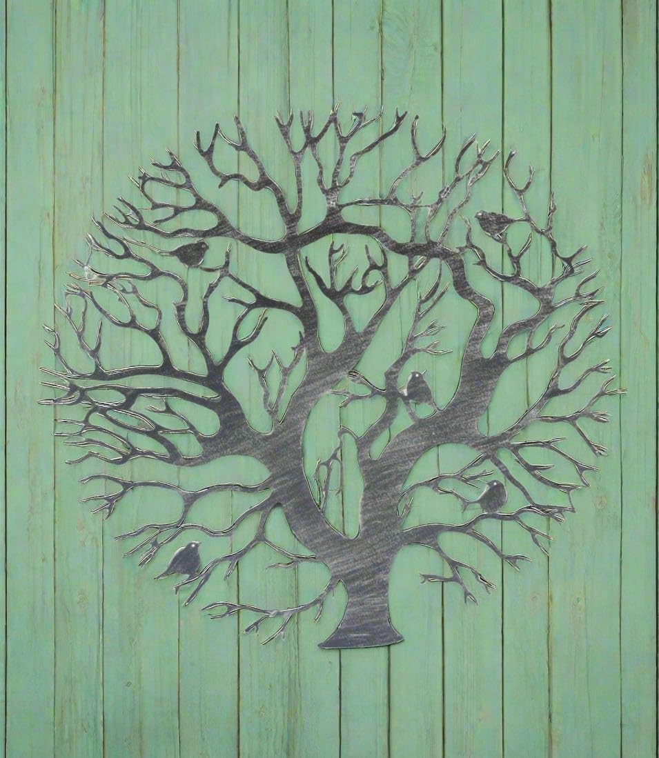 60cm Tree of Life Metal Wall Art Silver Indoor Outdoor Decor