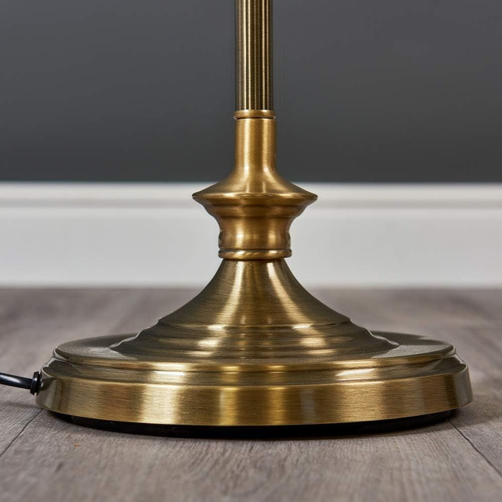 Antique Brass Floor Lamp with Black Drum Shade Traditional Standing Light