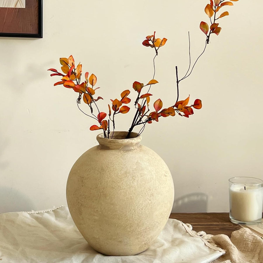 Beige Rustic Ceramic Vase 22cm Terracotta Table Centrepiece Home Decor