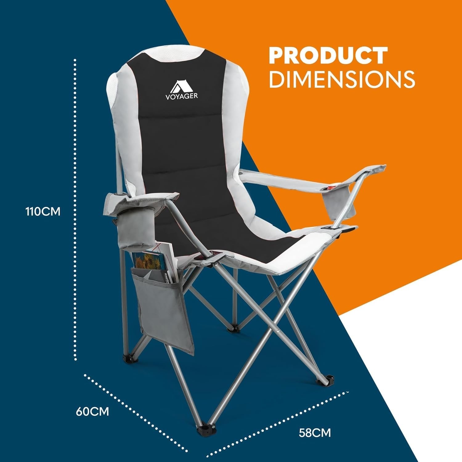 Premium Foldable Padded Camping Chair with Cup Holder & Side Pockets