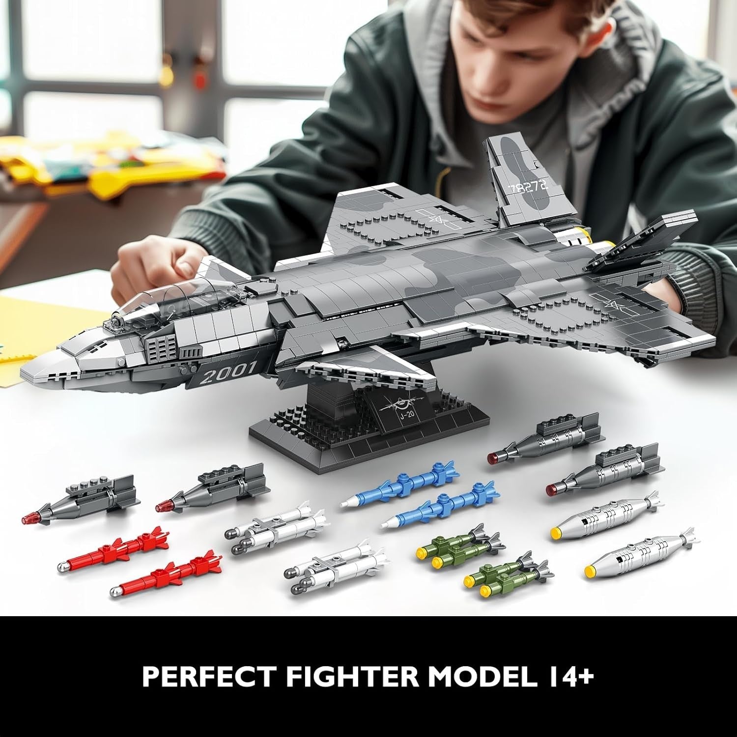 J-20 Stealth Fighter Building Blocks 1911 PCS – Military Model Display Toy