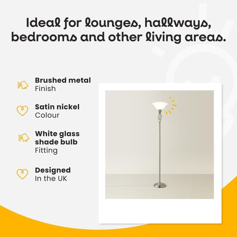 Traditional Floor Lamp Nickel Twist Frosted Glass Shade Tall Standing Light