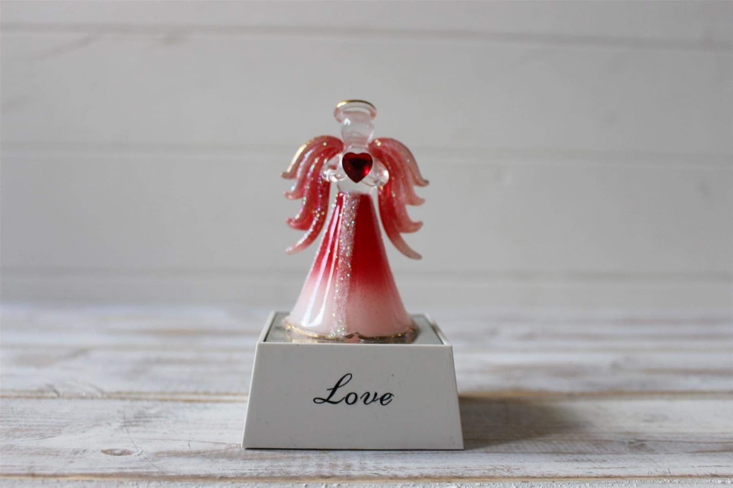 Crystal Glass Love Angel Light Up Ornament Pink LED Gift Decor Glitter Figurine
