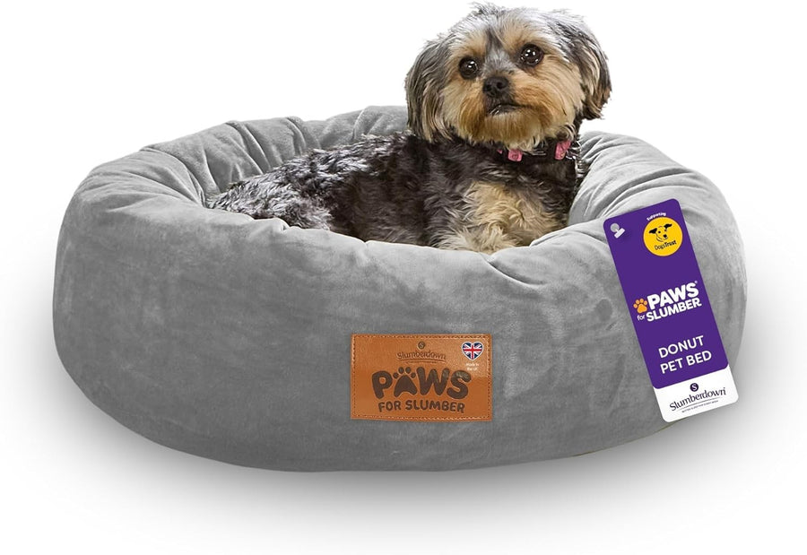 Small Calming Donut Dog Bed 55cm Washable Non Slip Grey