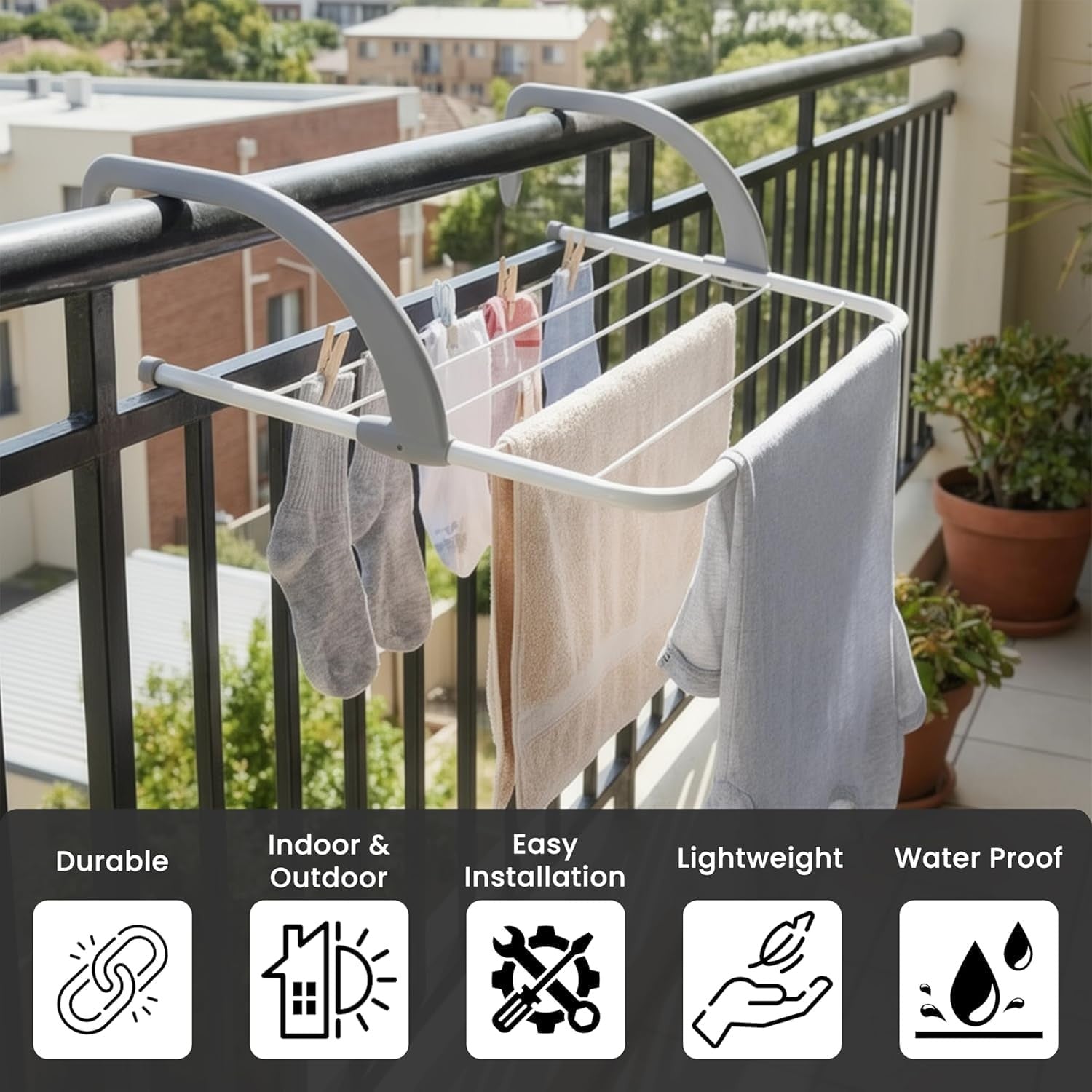3 Tier Folding Clothes Airer with Radiator Wings Indoor Outdoor Drying Rack